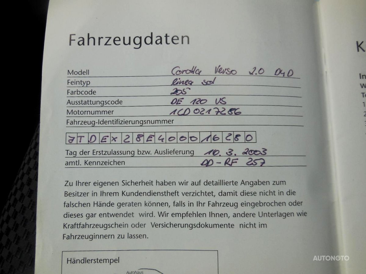 Toyota Corolla Verso, 2003 - pohled č. 10